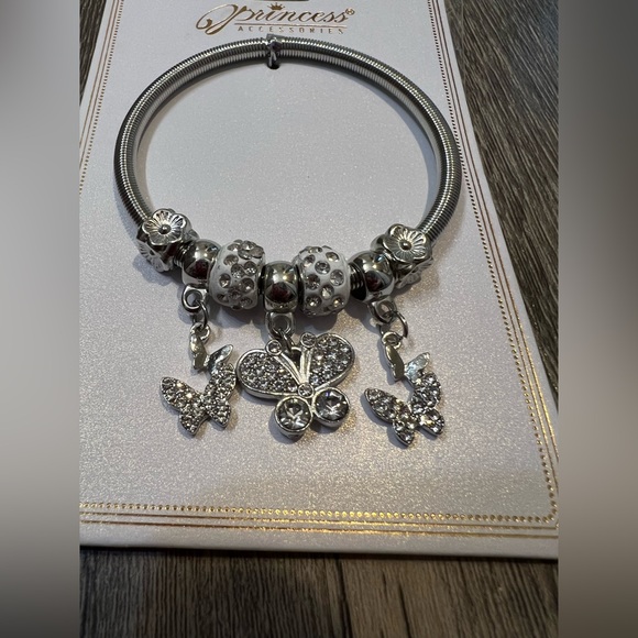 Princess Accessories Jewelry - Silver Rhinestone Butterfly Charm Bracelet NWT Princess Accessories Stackable